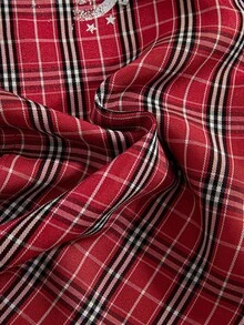 Teenage Boys' Y2K Style Graffiti Print Plaid Shirt, High Street Fashion Short Sleeve Button-Down Collared Shirt - Red - View 5