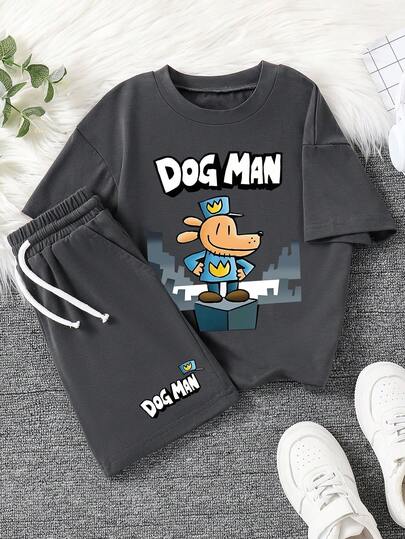 Tween Boy Cartoon Print Crew Neck Short Sleeve T-Shirt And Shorts Set