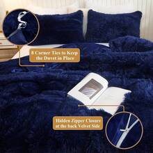 Plush Shaggy Duvet Cover Set, Ultra Soft Fluffy Bedding Sets 3 Pieces (1 Fuzzy Comforter Cover + 2 Pillow Cases), Zipper Close (, Pink), Luxury Bedding - 海軍藍 - 查看 6