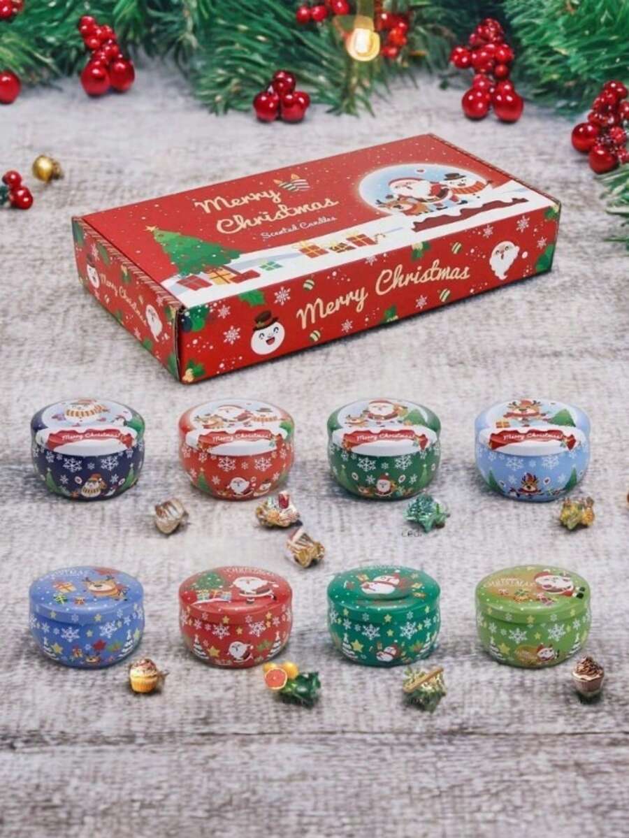 4pcs/8pcs Scented Candle Christmas Set, Smoke-Free, Elegant Romantic Candle, Suitable For Family, Church, Seasonal Celebrations, Also Very Suitable For Christmas Use, As A Gift To Relatives And Friends. Home Decor Christmas Decorations Room Decor, Christmas Gifts - Multicolor - View 1