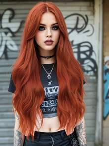 clouder Orange Brown Extra Long Curly Wig 30 Inch Cosplay Wig Halloween Christmas Wig Elegant Soft Matte Hair Loose Curls Casual Outing Street Punk Wig Rock Wig Fluffy Natural Cool Girl Synthetic Heat-Resistant Fiber Wig Suitable For Women Daily Party Wig Music Festival Wig Avant-Garde College Style Wig Modern Fashion Gothic Wig - 橘色 - 查看 7