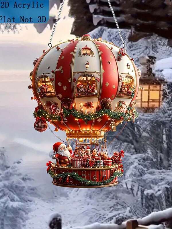 1 Creative Christmas Balloon With Santa Claus And Gift Pattern 2D Flat Print, No Electricity Needed