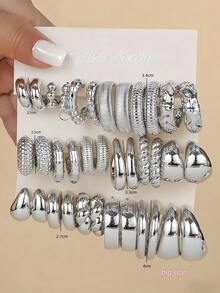 Set Anting-Anting Plastik ABS Berlapis Perak Metalik Modis 1-18 Pasang, Anting-Anting Geometris Minimalis Ramah Kulit, Cocok untuk Pemakaian Sehari-hari - Perak - View 11