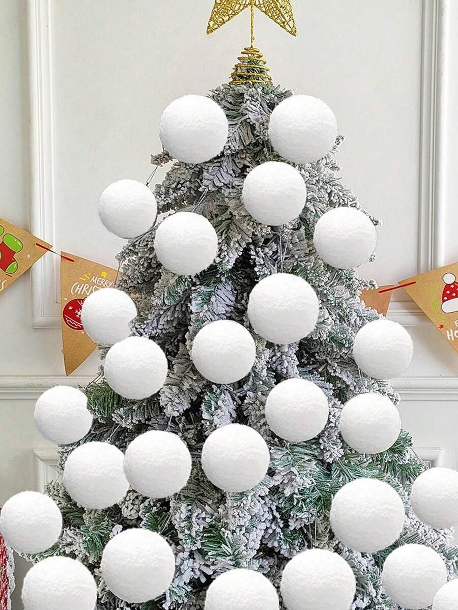6pcs White Foam Snow Balls, Christmas Tree Hanging Decorations, Suitable For Christmas Tree, Party, Fireplace Decor, Winter Holiday Atmosphere Ornaments