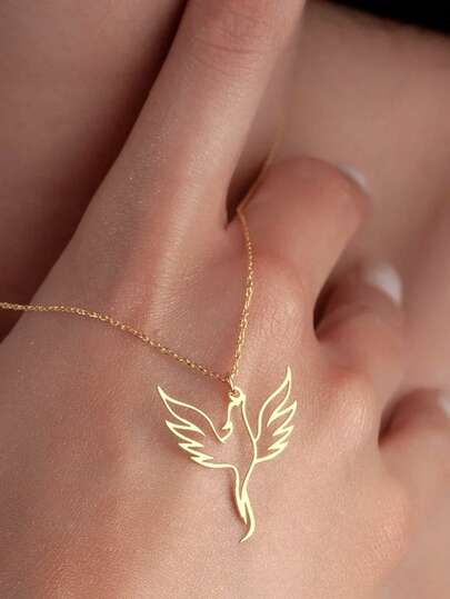 suteyi Stainless Steel Phoenix Necklace, Firebird Necklace, Exquisite Phoenix Jewelry, Geometric Phoenix Pendant, Bird Necklace