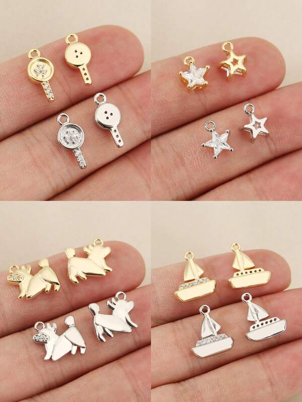 10 Exquisite DIY Copper And Zirconium Alloy Accessories With 18K Plating In Various Designs Such As Stars, Keys, And Animals, Suitable For Making Pendants For Any Jewellery.