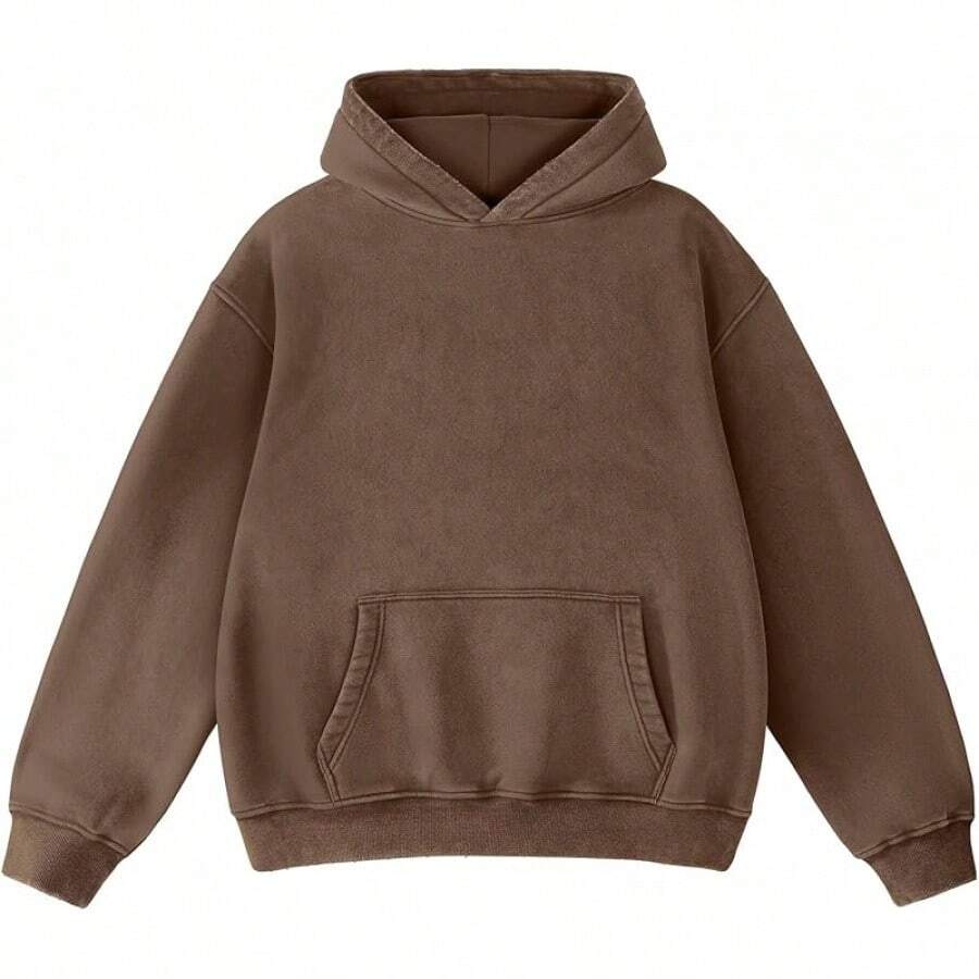 FAIABLE Mens Hoodies Oversized Unisex Wash Hoodie Heavyweight Fleece Vintage Cotton Sweatshirt Men Women Streetwear - 棕色 - 查看 1