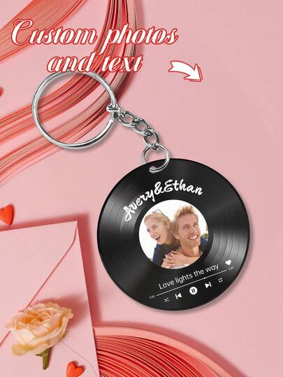 1pc Customized Photo Music Song Keychain, Personalized Customize Name And Song Name Music Cd Keychain, Vinyl Record Music Cd, Acrylic Photo Keychain, Stainless Steel Open-Loop Keychain, Wedding Couple Anniversary Gift, Boyfriend/Girlfriend Birthday Gift, Graduation Souvenir, Customized Music Keychain That You Like, Suitable For Cars, Backpack Accessories, Personalized Gifts, Christmas Gifts