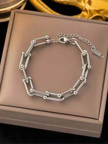 1pc Stainless Steel Fashionable & Versatile Horseshoe Chain Necklace Bracelet Jewelry, Suitable For Daily Wear