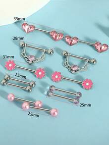 Set de 12 piezas de 14G Anillos para pezones de acero quirúrgico para mujeres con corazones de circonita y mariposas, un regalo ideal para San Valentín, Mamá, Madre, Día de la Madre - mezclar anillo de pezón - Ver 21