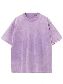 Vintage Streetwear Oversized Drop Shoulder T-Shirt - Soft Cotton, Relaxed Fit, Acid Wash, Unisex Design, Baggy Hip Hop Style, Free Spirit Print - Perfect For Casual Outings Fashion Design Soft Fabric  Loose Fit Unisex Retro Street Style - Light Purple - 查看 2