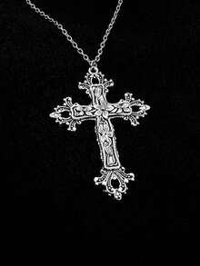 1pc Vintage Minimalist Gothic Baroque Style Exaggerated Personalized Cross Pendant Necklace, Suitable For Daily Wear For Men And Women