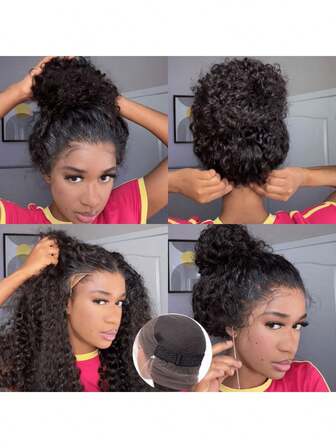 ZHENDEFA Hidden Strap 360 Lace Front Wigs Human Hair Glueless 360 Full Lace Jerry Curly Human Hair Wig With Invisible Drawstring Wet And Wavy Lace Frontal Wigs For Women Natural Hairline