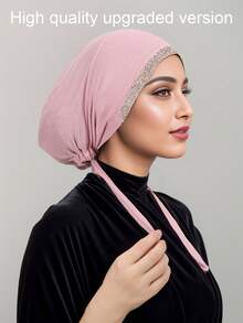 1pc Women's Solid Color Rhinestone Headband, Headscarf With Criss-Cross Front, Soft Modal Lining, Easy To Wear Hair Sleep Cap - Solid Color - View 41