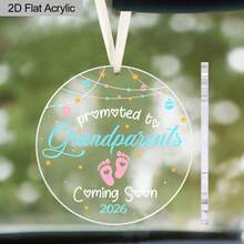 1pc/2pcs 2026 Newborn Baby Coming Soon Round Clear Acrylic Decorative Ornament,Pregnancy Announcement, Nursery Decor, Bedroom Decor, Christmas, Christmas Tree Ornament