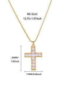 Inlaid Square Zirconia Cross Necklace For Men 18K Gold Plated Box Chain Stainless Steel Necklaces Luxury Design Cross Charm Jesus Religious Style Jewelry Daily Wear