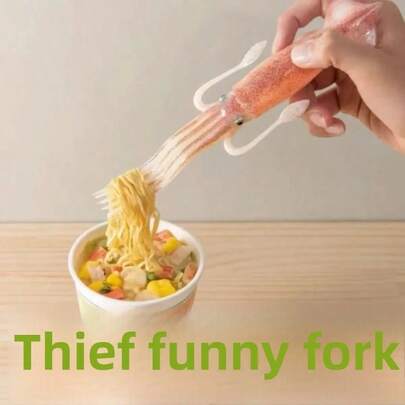 1pc Funny Realistic Tableware, Octopus & Squid Shaped Creative Fork, Suitable For Instant Noodles & Japanese Food