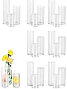 Clear Cylindrical Vase Set, 1/24 Pieces Bulk Glass Vases For Table Centerpieces, Modern Floating Candlesticks For Decoration, Hurricane Candlesticks For Wedding Table Decorations, Random Styles Home Decor Room Decor Flower Vase