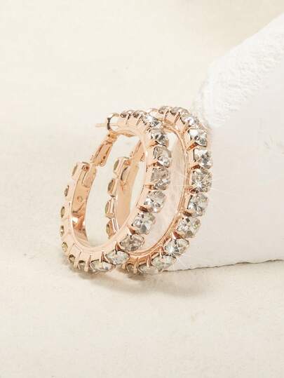 زوج من أقراط الحلقة المعدنية المرصعة بالراين ستون، أقراط دائرية عصرية راقية مناسبة للاستخدام اليومي للنساء، وارتداء الحفلات والنوادي