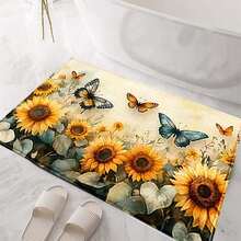 1 pièce Tapis de bain, tapis de cuisine, paillasson imprimé tournesol en fausse laine confortable - microfibre super douce, convient pour la cuisine, la salle de bain, le paillasson décoratif