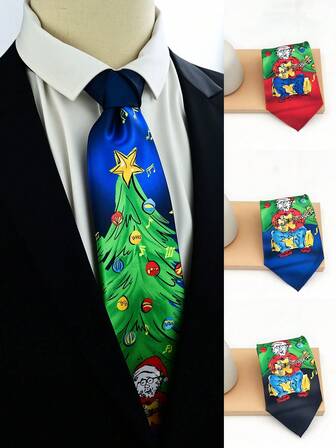 1 st herrslips med jultomten- och julgranstryck