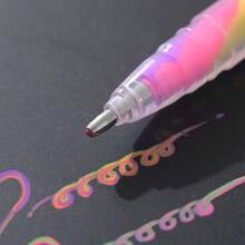 6支迷人渐变螺旋笔，用于书写卡片、可爱卡通随机图案、办公/学校用品礼盒笔、学生文具小奖品、3色渐变彩虹笔、梦幻螺旋DIY绘图闪光彩色笔 - 彩色 - 查看 5