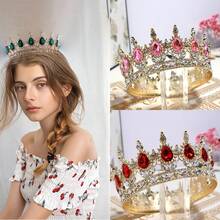 2 pièces/set Ensemble de couronne de strass en forme de larme pour anniversaire, couronne dorée reine d'anniversaire avec bretelle, accessoires pour cheveux joyeux anniversaire pour femmes, décorations de fête