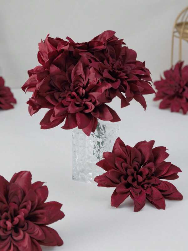 MEHELANY 12/5Pcs Burgundy Artificial Dahlias, 4.7" Fake Flowers With Stems, Fake Plants For Room Decoration, Autumn Decoration, Garden Centerpiece Decoration, Party, Gift, Bridal Wrist Flowers, Harvest Festival, Halloween, Thanksgiving Decoration, Wedding Decoration, DIY Flower Wall Background Decoration Accessories, Front Door Yard Decoration