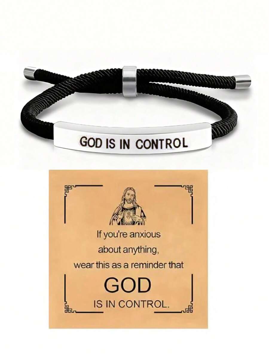 suteyi God Control Inspiration Bracelet, Unisex Adjustable Braided Christian Bracelet With Inspirational Message Card, Perfect Religious Gift For Her And Him - Multicolor - View 1