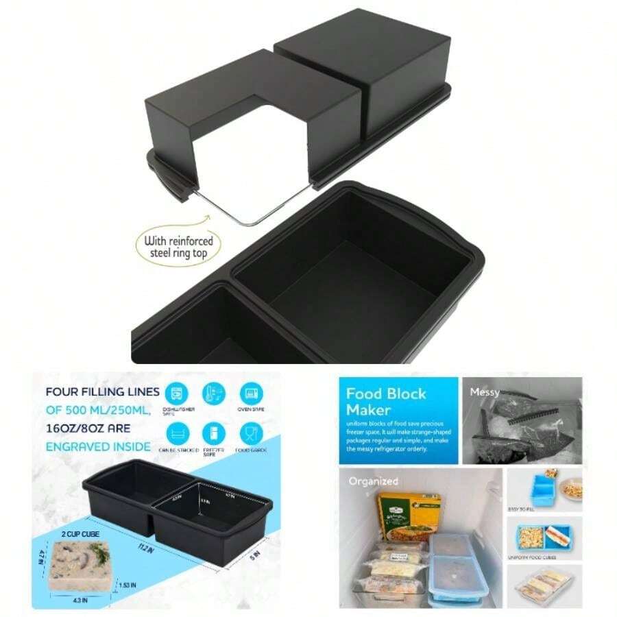 Silicone Freezer Trays With Lid, 1 - Cup Soup Freezer Container Large Cube Molds With Reinforced Steel Ring Top Freezing Soup Sauce Broth Leftovers Oven Dishwasher - Safe2 - Pack - 灰色-2杯 - 查看 1