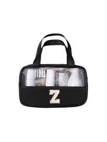 1pc Transparent PVC Makeup Bag, Multifunctional Letter Travel Pouch, Waterproof Letter Bag With Minimalist Letter Stickers, Large Capacity Toiletry Bag, Travel Organizer, Cosmetic Bag, Beach Bag, Travel Essentials, Student Supplies, Dorm Necessities, Bathroom Storage, Home Decor, Gift For Girlfriend, Teacher, Mom, Girlfriend, Halloween Gift, Christmas Gift, Autumn/Winter Essential, Autumn Decor, Bedroom Decor