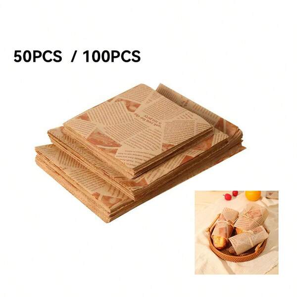 50 Stücke/100 Stücke Sandwich Verpackungspapier, wasserdicht und ölbeständiges Lebensmittelpapier, Brotbackpapier, für Brathähnchen, Desserts, Grillen, Hamburger - Große Größe 11 Zoll x 14 Zoll, geeignet für Frühstücksläden, Brathähnchen-Läden, Bäckereien, Grillläden