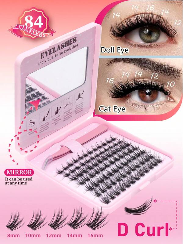 DIY Lash Extensions Kit 126pcs Individual Eyelash Extension Kit 0.03D 8-16mm Mix D Curl Lash Clusters Eyelash Extension Kit With Mirror And Tweezers