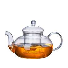 1 Juego de tetera de vidrio borosilicato reforzado para té de flores, tetera de vidrio resistente a altas temperaturas con filtro, juego de té Kung Fu