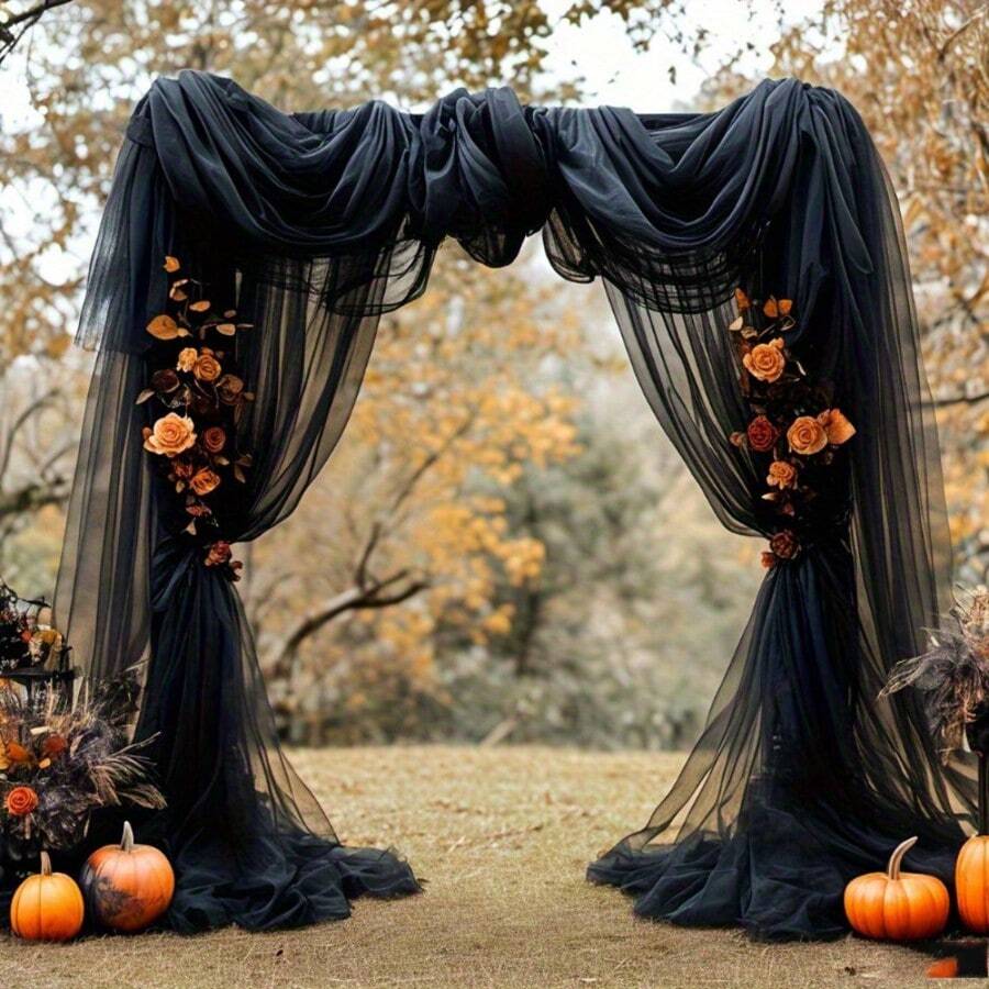 Cortina de veludo preto/branco/champanhe profundo de Halloween de 1 peça de 787,4 polegadas - Decoração de atmosfera de terror de tamanho grande, adequada para arcos ao ar livre, cerimônias de igreja e cenários de festa, sem penas, material de poliéster, decoração de Halloween, estilo gótico, material leve, cortina de alta qualidade, cenário de evento, planejador de eventos, decoração assustadora para casa