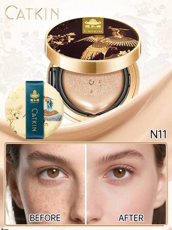  Catkin Phoenix Cushion Foundation, Cobertura apilable, Maquillaje con esencia antienvejecimiento, Acabado satinado ligero, Recambio incluido, Beige claro/Beige natural N11