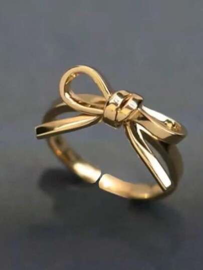 1pc Ladies' Gold Bowknot Open Ring With Gold Bowknot, Perfect For Bridal Party, Festival, Adult Gift Elegant