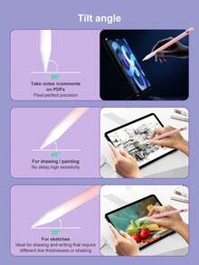 Ten rysik jest kompatybilny z iPadem. To akcesorium do tabletu i rysika dotykowego, kompatybilne z iPadem 10./11. generacji (z procesorem A16) z 2022 roku oraz iPadem Air 4/5/6 (10,9 cala) z 2025 roku. Do uzyskania wysokiej czułości dotyku nie jest wymagane połączenie Bluetooth. Końcówka rysika może rysować linie lub efekty cieniowania o różnej grubości, w zależności od kąta nachylenia. - Różowy - Zobacz 6