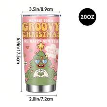 1 cană auto izolată din oțel inoxidabil, de 20 oz, imprimată cu un model de inimă cu brad de Crăciun și un model de litere englezești, decorată cu inimioare și flori, poate fi folosită în mai multe scene, o alegere bună pentru uz personal sau pentru a fi oferită cadou, de Crăciun sau de ziua de naștere.