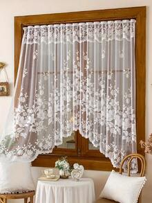 1pc French Romantic Floral Lace Arch Sheer Curtain (Width: 118 Inches Length: 63 Inches) - Large Size, Suitable For Home Decor, Transparent Design Ideal For Living Room, Kitchen And Room Decoration, Perfect Choice For Wedding, Holiday And Party Decoration