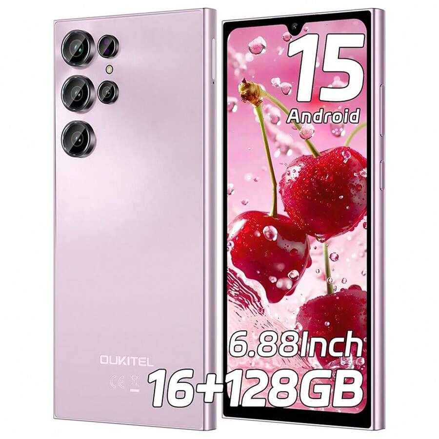 OUKITEL C61 Unlocked Cell Phone 2025- Android 15, 6.88" Display Smartphone, 16GB+128GB/1TB, 5150mAh Battery Phone, 13MP Camera, 4G Dual Sim Mobile Phones, Fingerprint/Face Unlock/GPS/BT5.0, T-Mobile - 粉色 - 查看 1