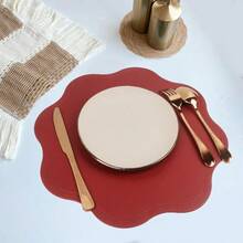 ABKOK 4 pièces Set de sets de table en forme de fleur de Noël en PU antidérapant, options de couleur rouge/bleu/vert/argent, imperméable et résistant à l'huile, convient pour Noël, Nouvel An, réunions de famille