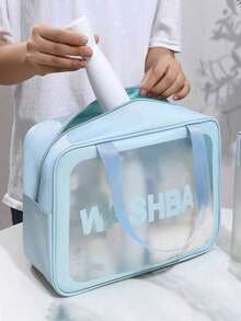1/3 件旅行化妆包、便携式洗漱包、字母印花化妆包、透明 PVC 化妆套装、淋浴和游泳收纳包、大容量旅行化妆包、洗漱包、浴室沙滩包、度假必需品 - 彩色 - 查看 4