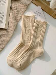 1/2/3 أزواج (عشوائي) جوارب شريطية مربعة Ins جوارب نوم شتوية ناعمة للنساء جوارب صوفية لطيفة، مناسبة للارتداء اليومي