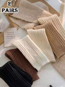 1/2/3 أزواج (عشوائي) جوارب شريطية مربعة Ins جوارب نوم شتوية ناعمة للنساء جوارب صوفية لطيفة، مناسبة للارتداء اليومي