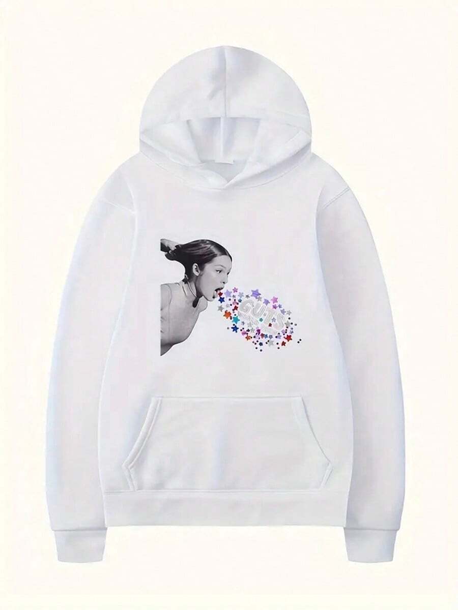 Men'S Casual Gray Hoodie With GUTS Graphic Print - Loose Fit, Long Sleeve, Drawstring Hooded Sweatshirt For Fall-Winter, Comfortable Polyester Blend,Fall Hoodies,Men's Fall Clothes,Street Wear,Halloween,Mens Hoodies,Y2k Clothes,Jesus Hoodie,Thanksgiving Day,Nightmare Before Christmas,Christmas - 白色 - 查看 1