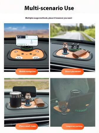 YITUMU 360° Rotating Car Phone Holder With Cute Cat Design – Multifunctional Anti-Slip Silicone Dashboard Mat, Universal Car Interior Accessory
