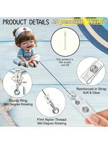 2D Flat Acrylic Nurse Girl ID Card Holder - Retractable Label Holder, Durable Label For Medical Students And Nurse Practitioners - Durable PMMA Material For Workplace Identification, Medical Label Holder | Fun Design | Durable Acrylic, Nurse Accessories, Back To School, Gift For Teacher
