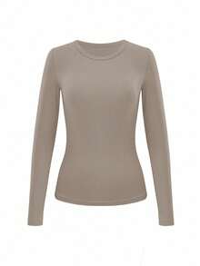 Women's 3-Pack Ribbed Crew Neck Long Sleeve Tops - Slim Fit Solid Color Basic Tees Set,Soft Stretch Casual Minimalist Solid Top Set, Comfy Fall Winter Layering Essential T Shirts - Nhiều màu - Xem 5
