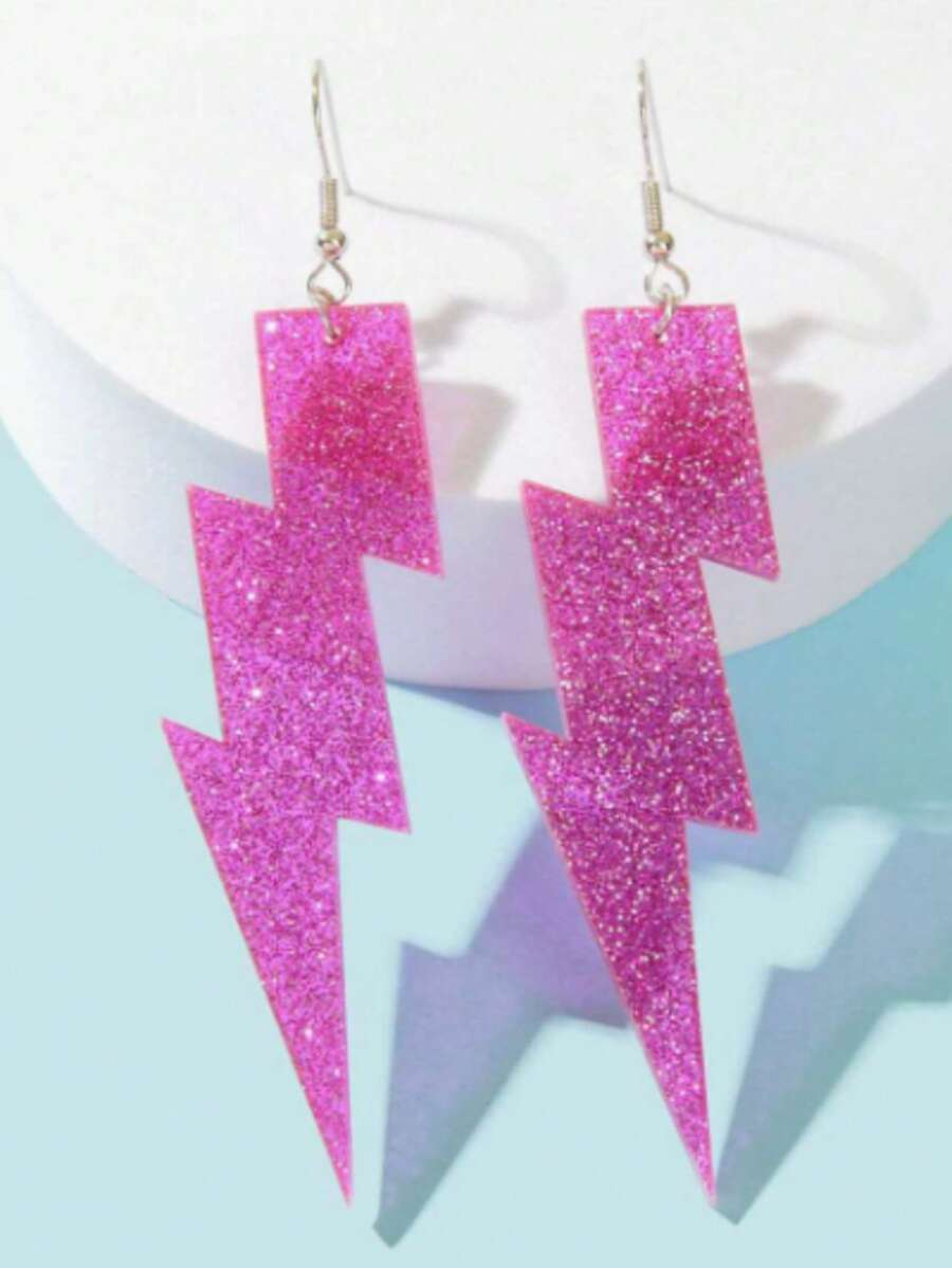 1 par de pendientes de gota de rayo de acrílico color rosa intenso con estilo Y2k para mujeres, joyería para citas